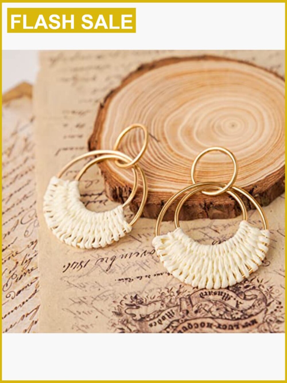 Boho Raffia Dangle Earrings Handmade Straw Wicker Lightweight Geometric Drop - Picture 3 of 7